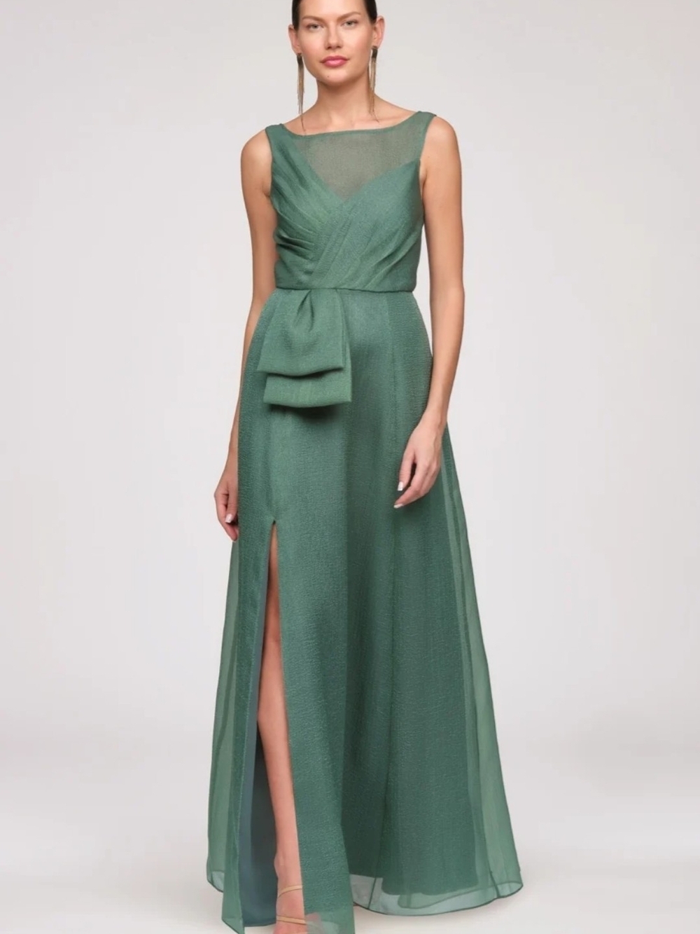 JS Collections Dress GreenBoat Neck Carey Organza Gown Size 16 Evening Shimmery